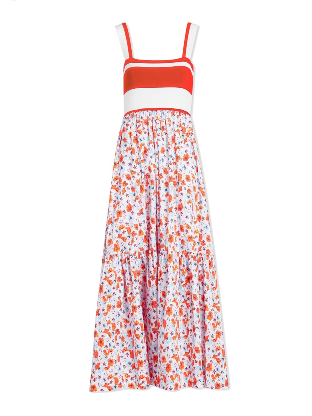 TANYA TAYLOR Orange Floral Maxi Dress with Striped Bodice